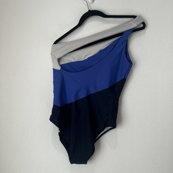 Summersalt Women’s 12 Sidestroke One Shoulder One Piece Swimsuit Blue Stripe - Picture 4 of 8